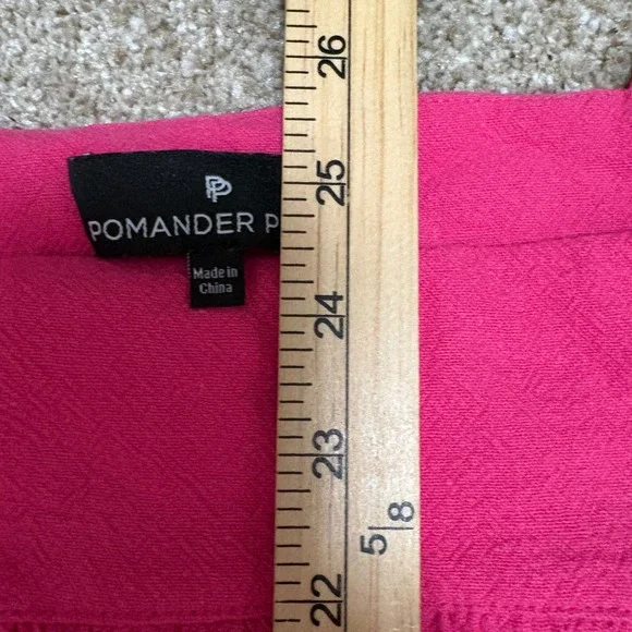 Pomander Place Women's Medium Mini Dress Hot Pink Ruffle Strap Linen Blend